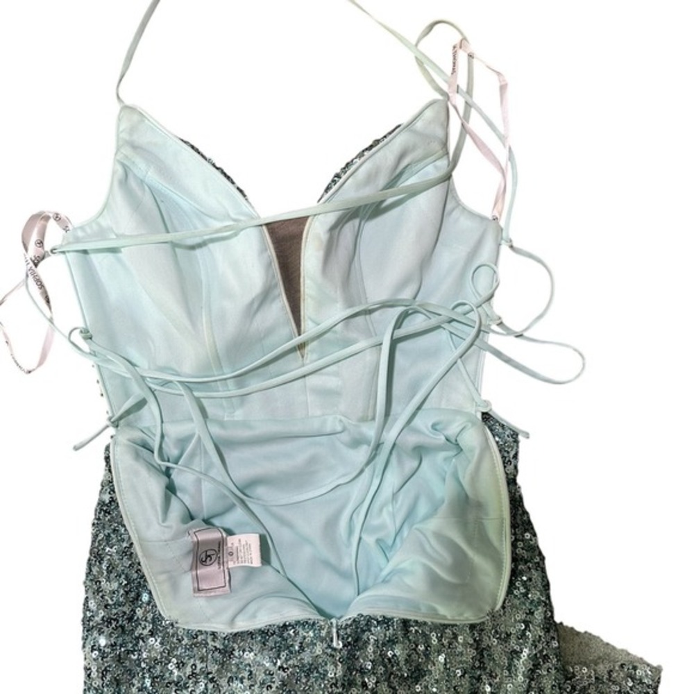 Sophia Thomas Formal Full Sequin Dress Size 0 Adjustable Prom Homecoming Mint Gr - Picture 9 of 9